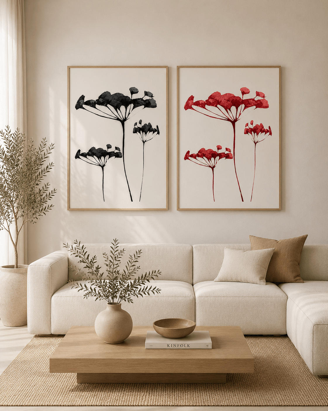 KIT 2 QUADROS DECORATIVOS - ABSTRACT ART MINIMAL PLANT